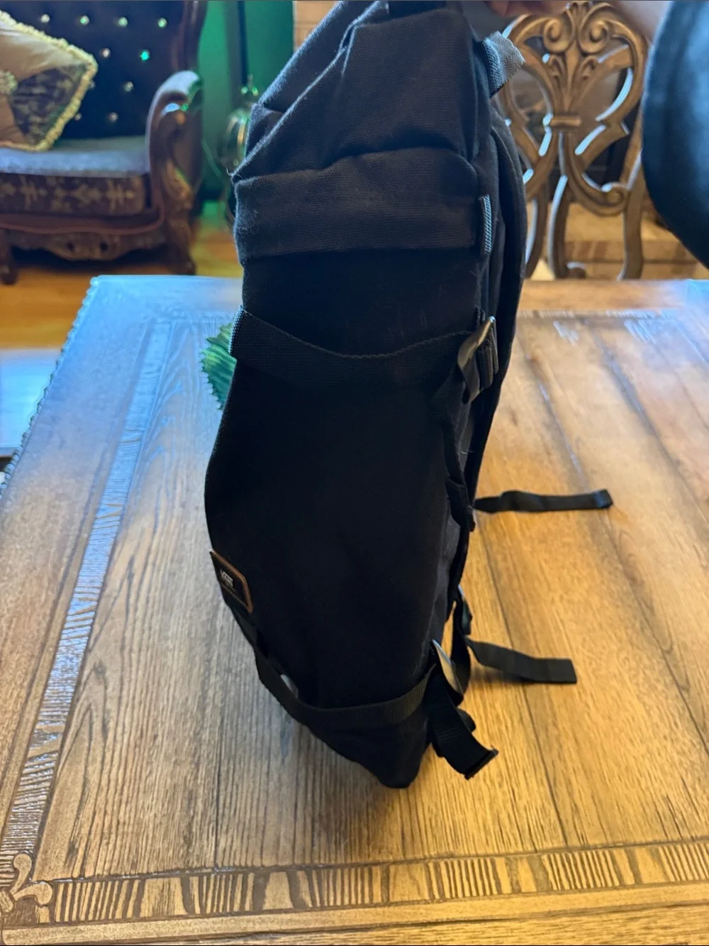 Vans Clamber Black Canvas Backpack with Leather Accent